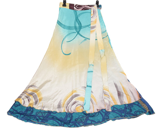Sushila Vintage Magic Wrap Reversible Skirt Beach Dress Teal Green Art Silk Saree