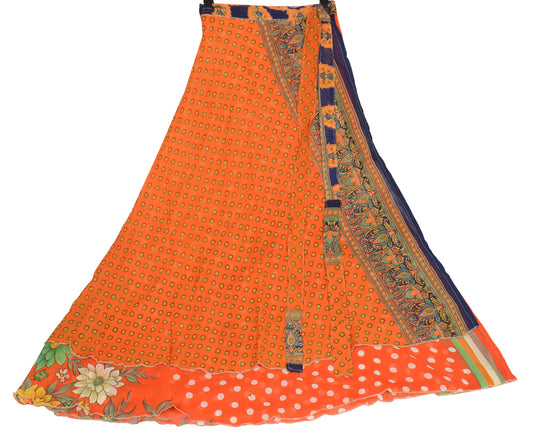 Sushila Vintage Art Silk Saree Magic Wrap Reversible Skirt Orange Polka Dot Dress