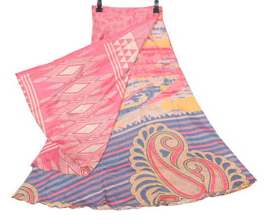 Sushila Vintage Art Silk Saree Magic Wrap Pink Reversible Skirt Beach Dress