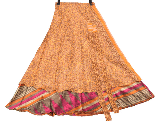 Sushila Vintage Rust Art Silk Saree Magic Wrap Reversible Skirt Floral Beach Dress