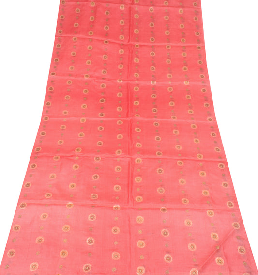 Sushila Vintage Woven Pink Sari Remnant Scrap Pure Tussar Silk 4YD Craft Fabric