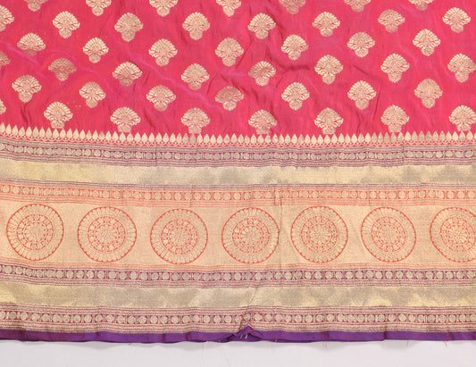 Sushila Vintage Banarasi Brocade Sari Remnant Scrap Magenta Art Silk Craft Fabric