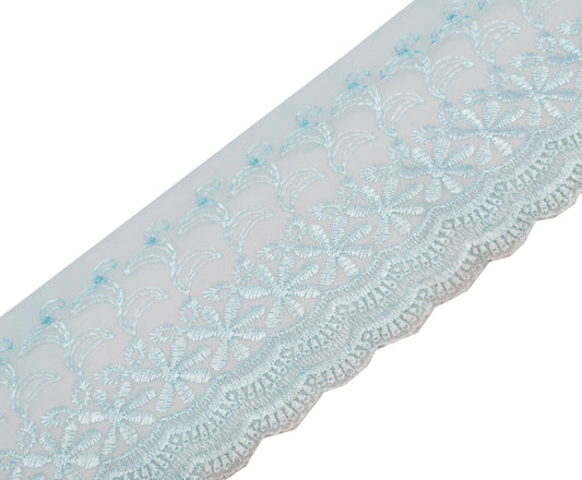 Sushila Vintage Aqua Saree Border Craft Sewing Trim Embroidered Net Lace