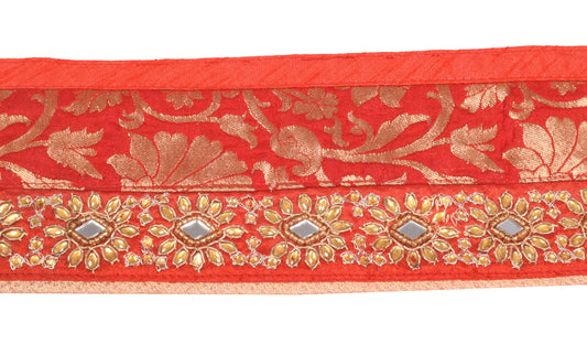 Sushila Vintage Red Saree Border Silk Craft Sewing Trim Patch Work Lace Ribbon