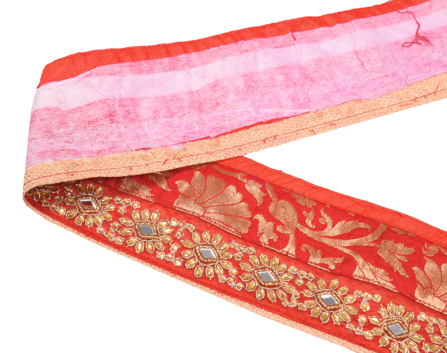 Sushila Vintage Red Saree Border Silk Craft Sewing Trim Patch Work Lace Ribbon