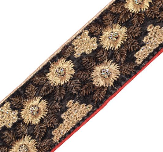 Sushila Vintage Black Velvet Saree Border Craft Sewing Trim Embroidered Lace