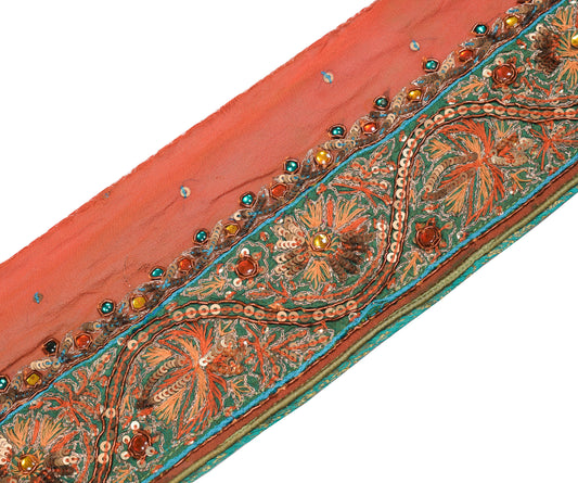 Sushila Vintage Green Saree Border Craft Sewing Trim Sequins Work Lace