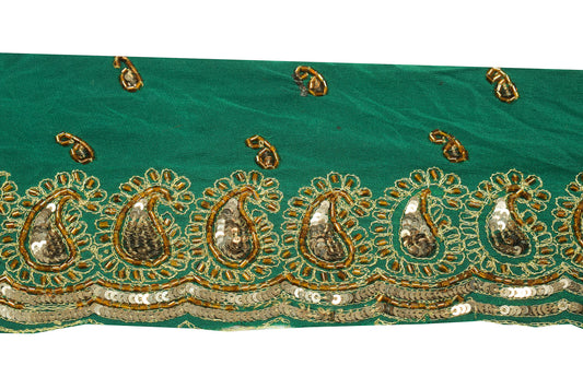 Sushila Vintage Green Saree Border Crepe Craft Sewing Trim Glass Beads Lace