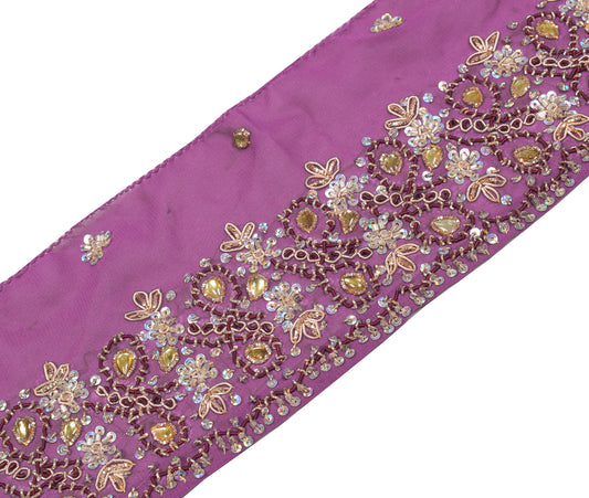 Sushila Vintage Zardozi Work Saree Border Craft Sewing Trim Purple Lace