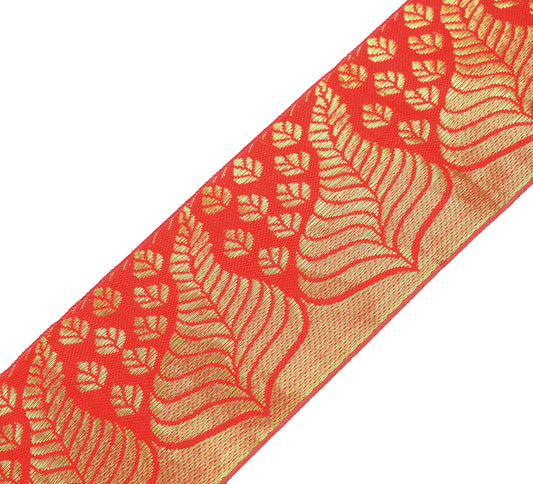 Sushila Vintage Orange Saree Border Craft Sewing Trim Zari Woven Ribbon