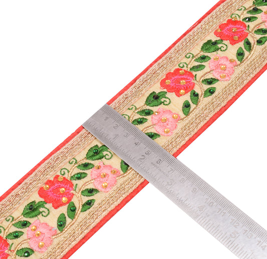 Sushila Vintage Embroidered Saree Border Craft Sewing Trim Cream Lace Ribbon