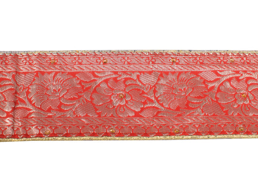Sushila Vintage Red Saree Border Craft Sewing Trim Zari Brocade Ribbon