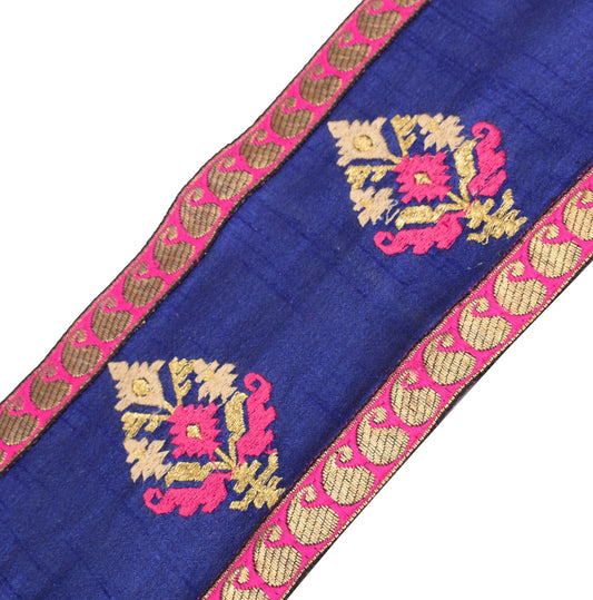 Sushila Vintage Blue Embroidered Saree Border Craft Sewing Trim Lace Ribbon