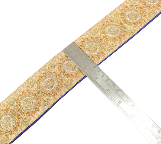 Sushila Vintage Zari Embroidered Saree Border Craft Sewing Trim Golden Ribbon