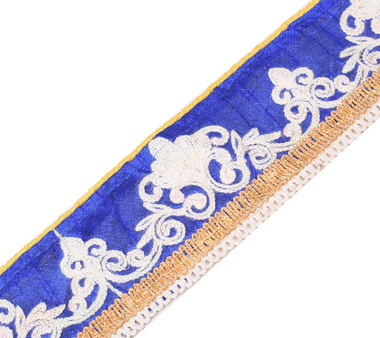 Sushila Vintage Blue Saree Border Indian Craft Sewing Trim Embroidered Ribbon