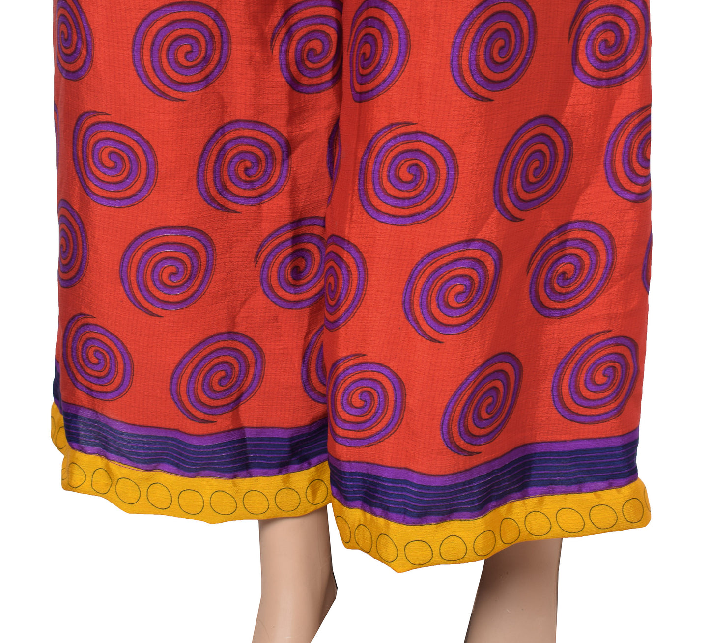 Sushila Vintage Palazzo Pants Handmade Upcycled Art Silk Sari Red Printed