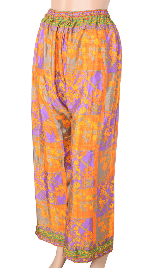 Sushila Vintage Palazzo Pants Handmade Upcycled Art Silk Sari Multi-Color