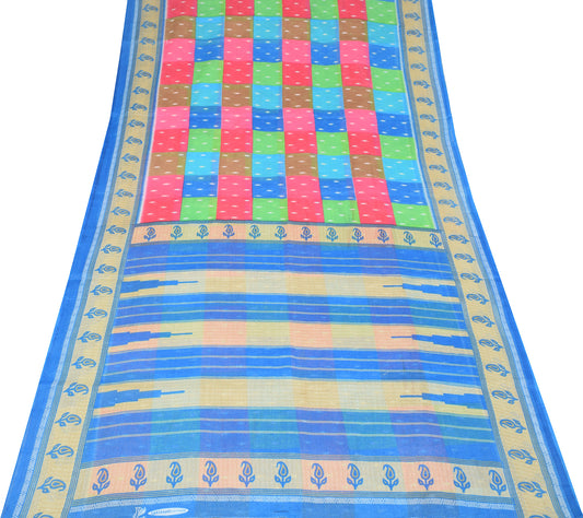 Sushila Vintage Checks Saree Pure Cotton Printed Multi-Color Craft Fabric