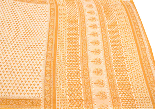 Sushila Vintage Beige Saree Pure Cotton Printed Floral Sari Soft Craft Fabric