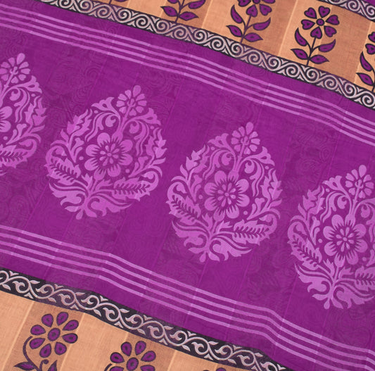 Sushila Vintage Floral Purple Saree Pure Cotton Printed Soft Sari Craft Fabric
