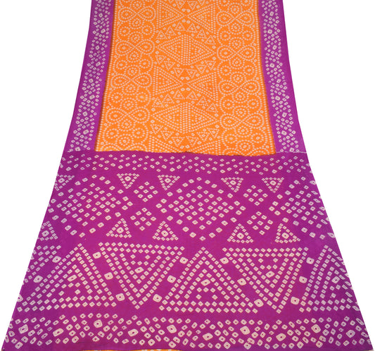 Sushila Vintage Yellow Purple Saree Pure Cotton Printed Bandhani Sari Soft Craft Fabric