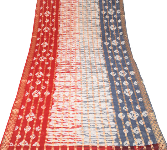 Sushila Vintage Tie-Dye Saree Pure Cotton Printed Multi-Color Soft Sari Craft Fabric