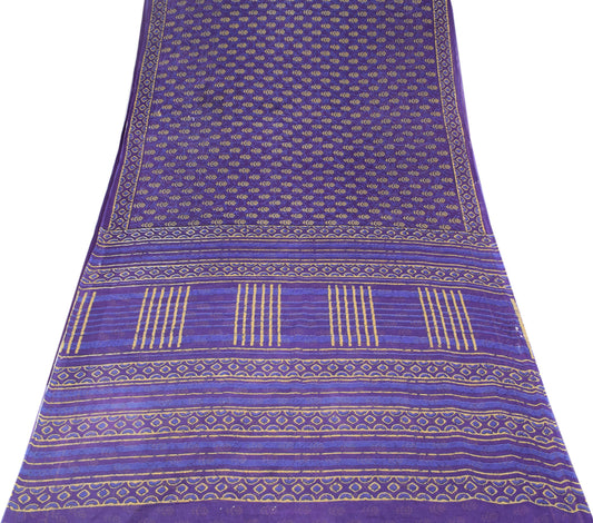 Sushila Vintage Floral Purple Saree Pure Cotton Printed Soft Sari Craft Fabric