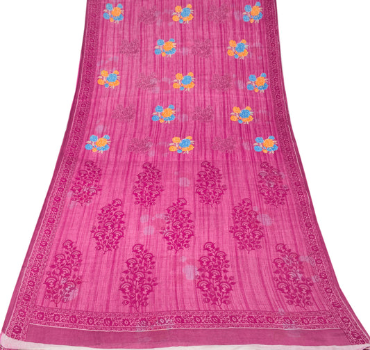 Sushila Vintage Floral Soft Saree Pure Cotton Printed Magenta Sari Craft Fabric