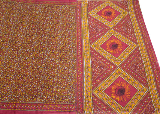 Sushila Vintage Floral Magenta Saree Pure Cotton Printed Soft Sari Craft Fabric