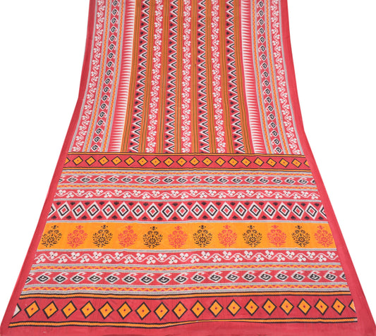 Sushila Vintage Geometrical Red Saree Pure Cotton Printed Sari Soft Fabric