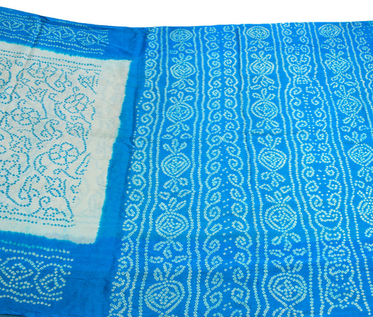Sushila Vintage Light Turquoise Saree Pure Georgette 6YD Bandhani Printed Fabric Sari