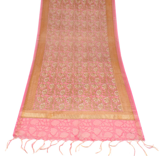 Sushila Vintage Hand Block Printed Dupatta Art Cotton Floral Pink Long Stole