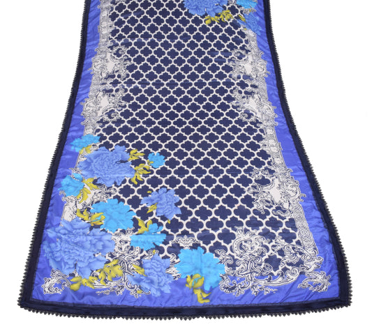 Sushila Vintage Floral Printed Dupatta 100% Pure Silk Blue Soft Long Stole