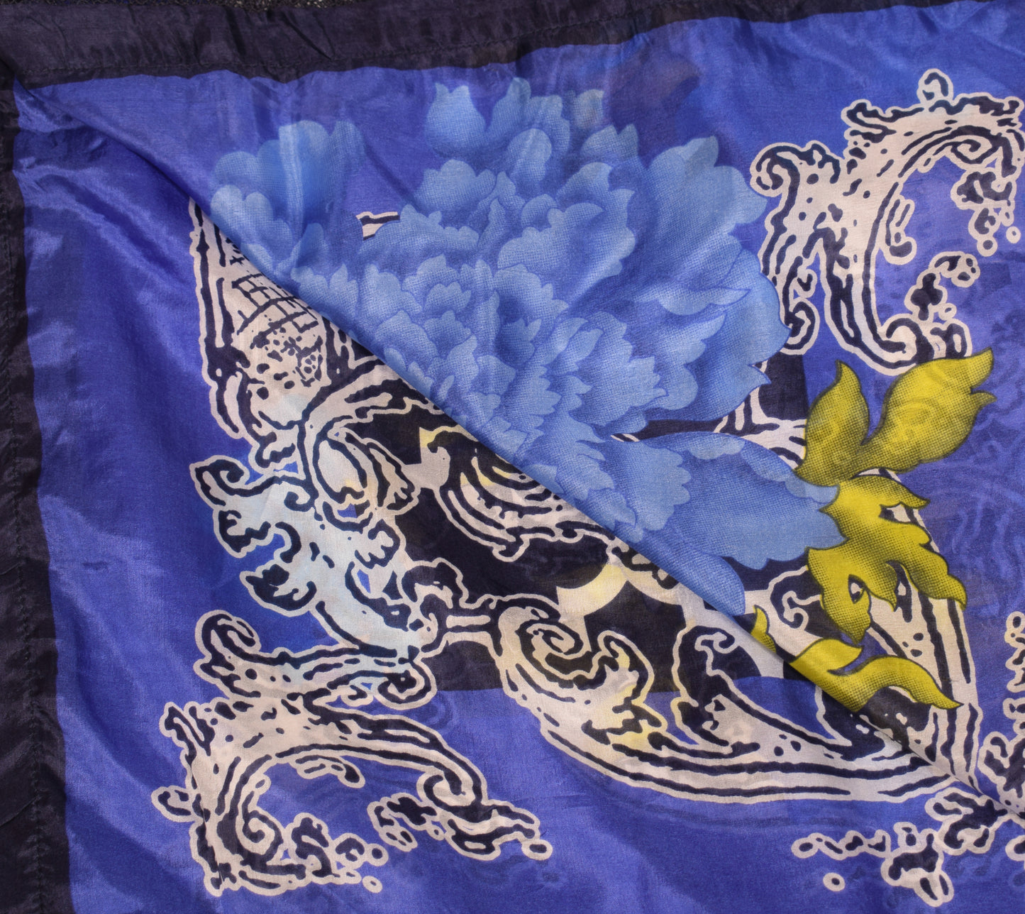 Sushila Vintage Floral Printed Dupatta 100% Pure Silk Blue Soft Long Stole