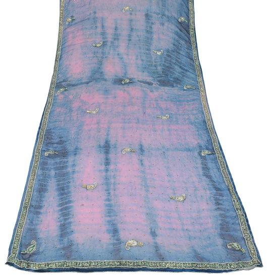Sushila Vintage Multi-Color Tie-Dye Dupatta Pure Chiffon Rhine Stone Beaded Long Stole