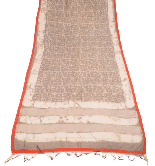 Sushila Vintage Batik Printed Dupatta Pure Cotton Silk Brown Long Stole
