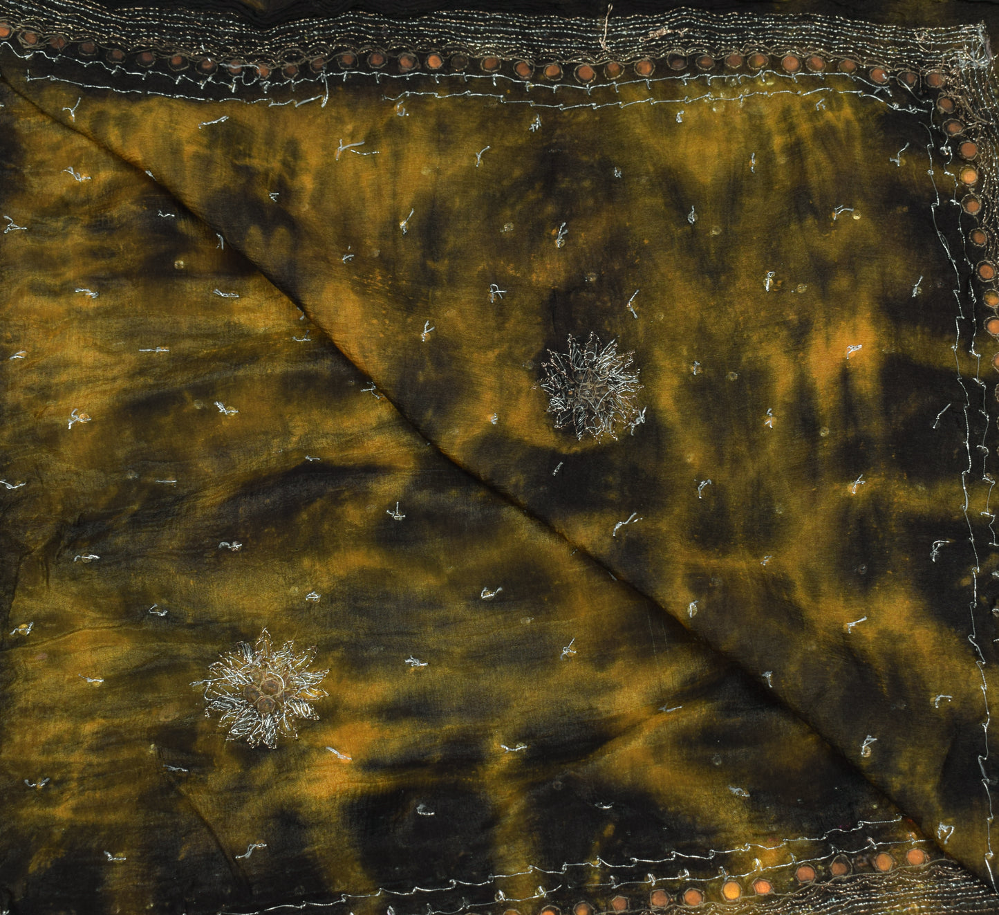 Sushila Vintage Green Tie-Dye Dupatta Hand Beaded Pure Chiffon Long Stole