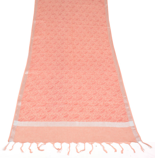 Sushila Vintage Peach Dupatta Pure Cotton Hand Printed Birds Long Stole