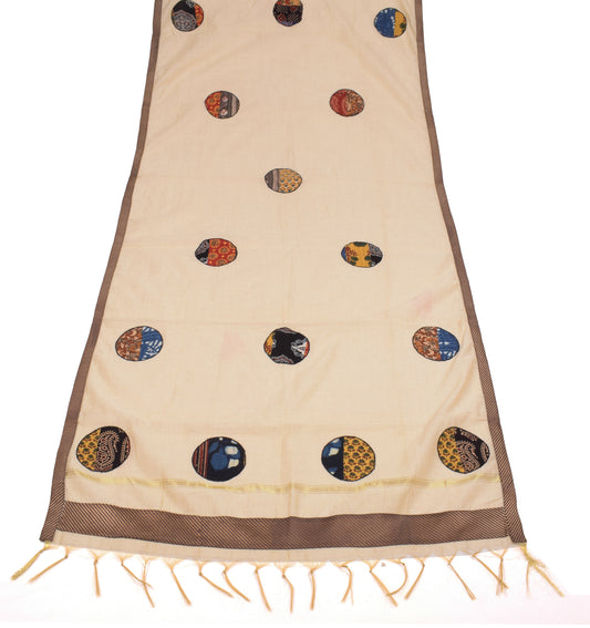 Sushila Vintage Pure Cotton Dupatta Patch Work Light Brown Long Stole