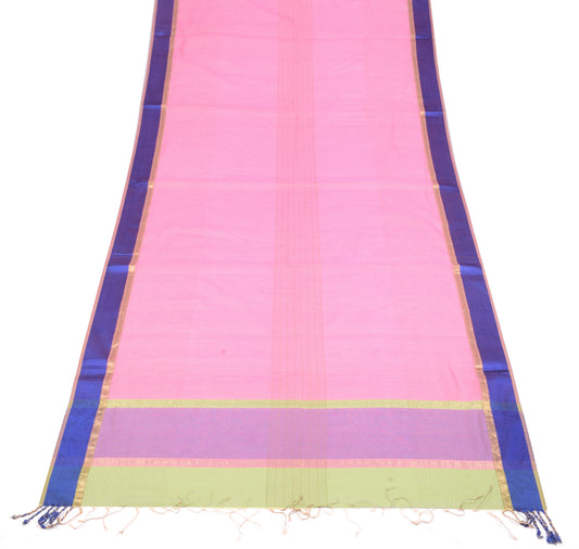 Sushila Vintage Pink Dupatta Pure Cotton Silk Stripes Woven Long Stole