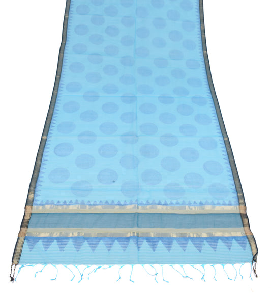 Sushila Vintage Aqua Blue Dupatta Art Organza Silk Polka Dot Print Long Stole