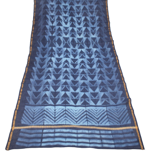 Sushila Vintage Shibori Pure Cotton Silk Dupatta Hand-Dyed Batik Blue Long Stole