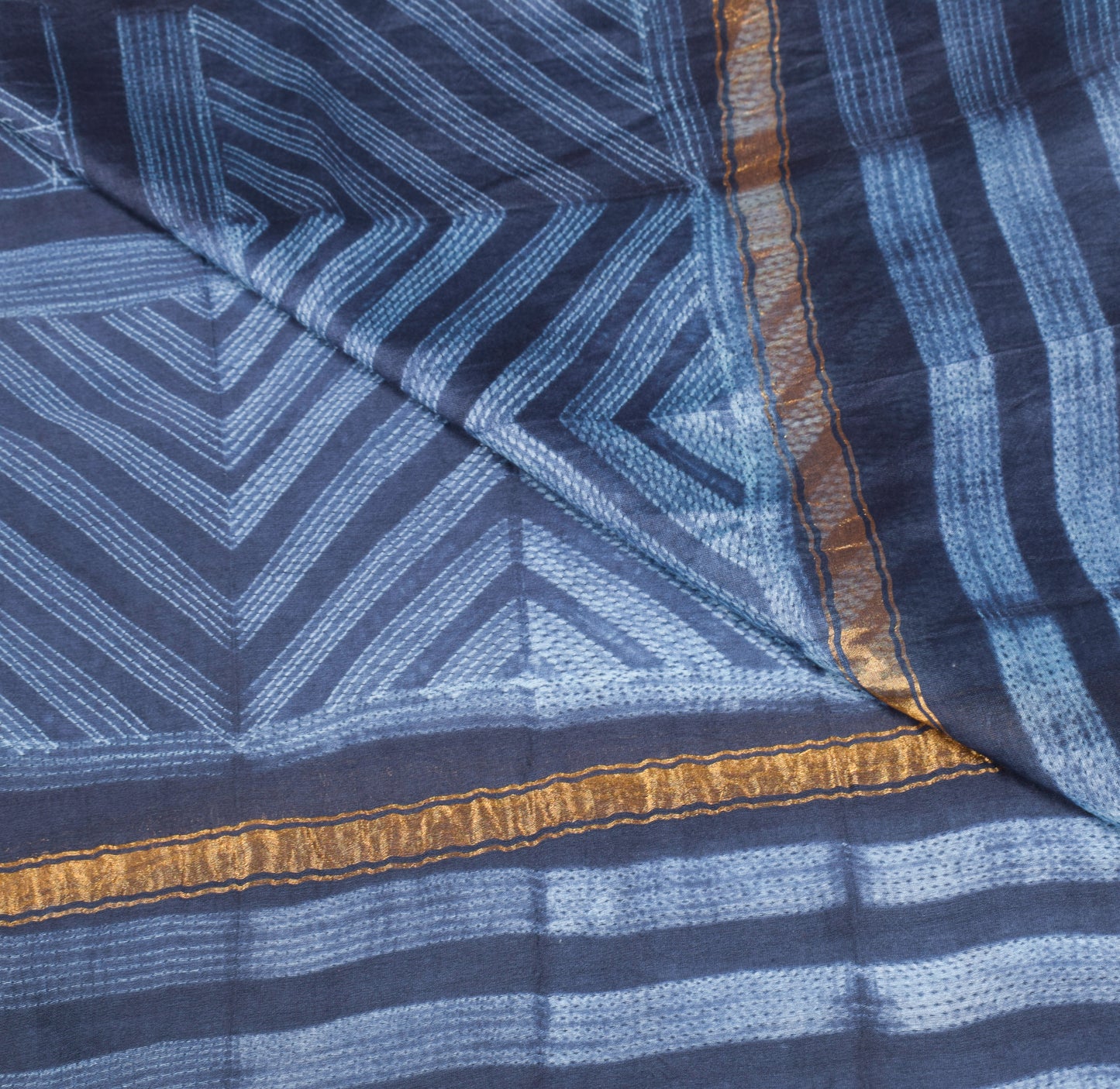 Sushila Vintage Shibori Pure Cotton Silk Dupatta Hand-Dyed Batik Blue Long Stole