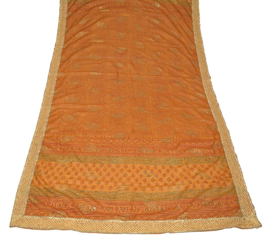 Sushila Vintage Hand Block Printed Dupatta Mustard Pure Cotton Long Stole