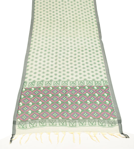 Sushila Vintage Pure Woolen Dupatta Cream Floral Printed Soft Long Stole