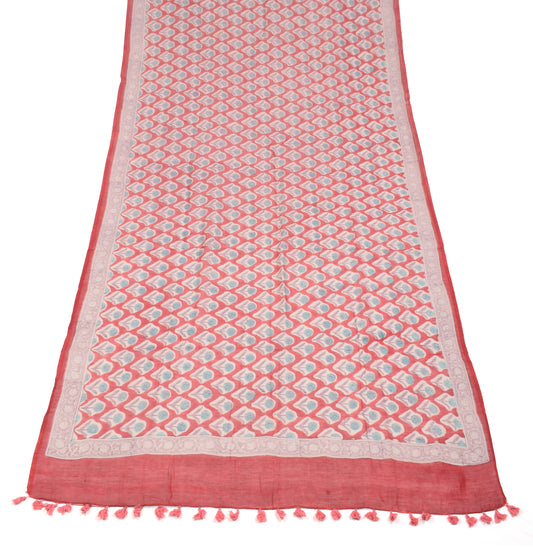 Sushila Vintage Red Floral Dupatta Pure Cotton Silk Hand Block Long Stole