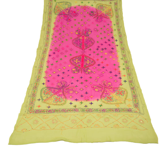 Sushila Vintage Magenta Green Dupatta Pure Georgette Hand Embroidered Long Stole