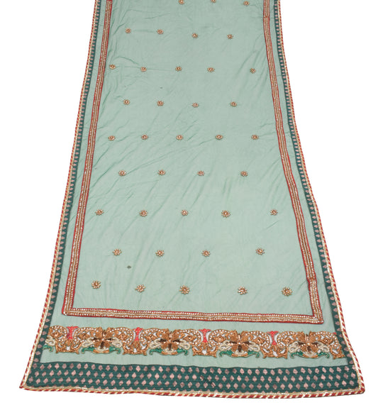 Sushila Vintage Polki Kundan Embroidered Dupatta Green Net Floral Long Stole