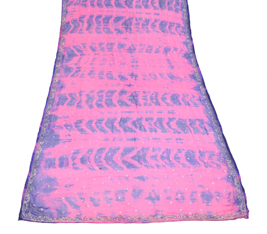 Sushila Vintage Tie-Dye Magenta Dupatta Pure Chiffon Glass Beads Embellish Long Stole