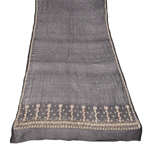 Sushila Vintage Black Dupatta Pure Georgette Zardozi Work Floral Long Stole